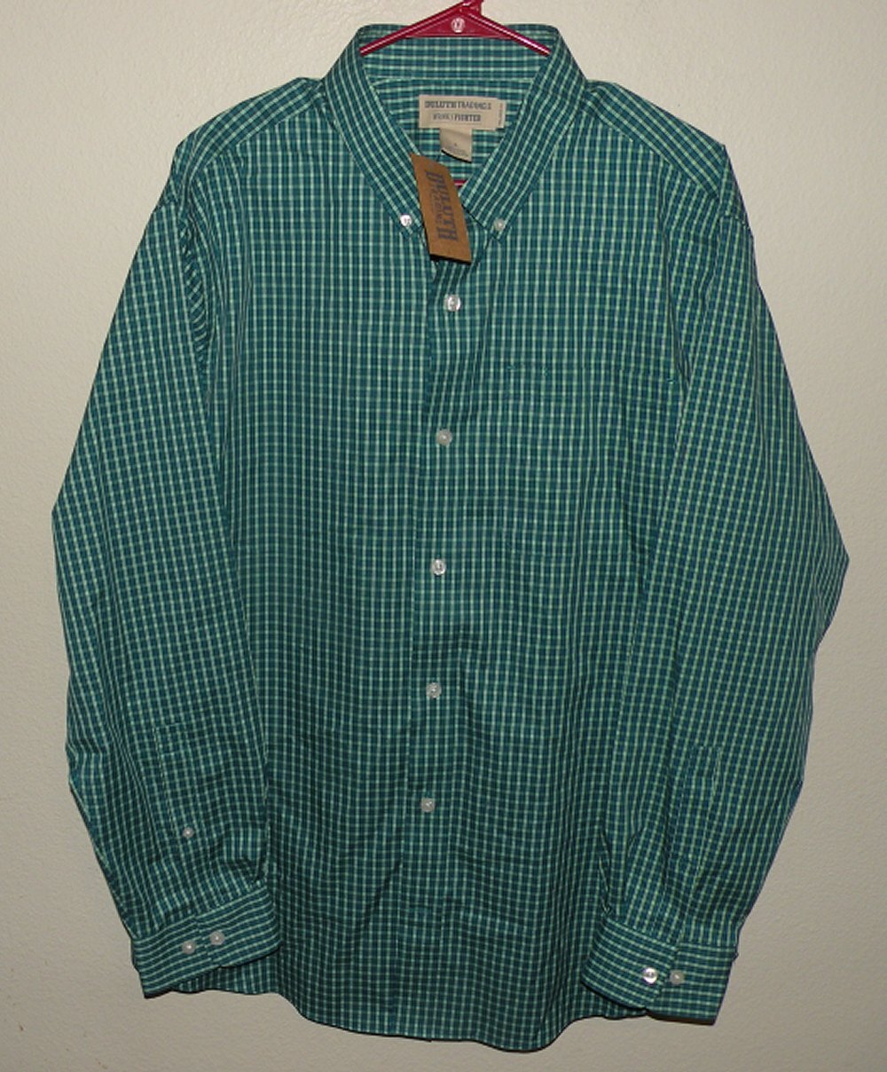 Duluth Trading Co. Wrinkle Fighter Men's Large LS Button Shirt Green Check NWT